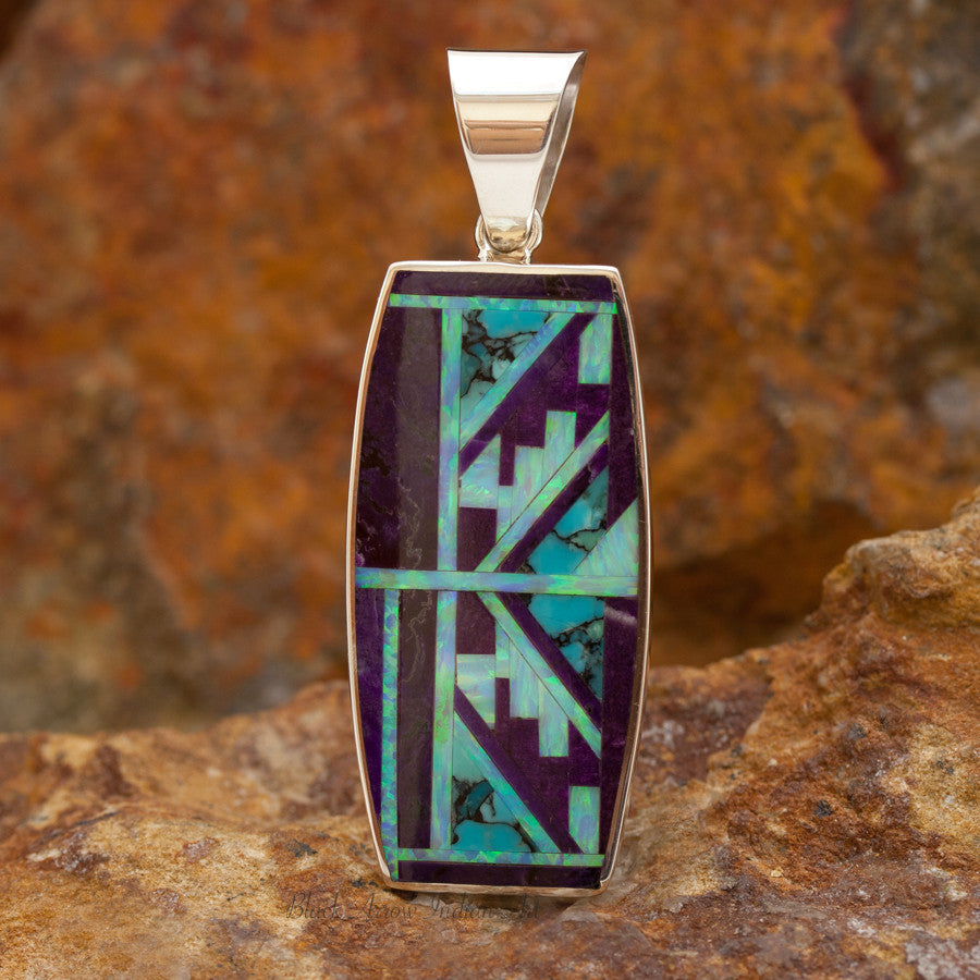 David Rosales Shalako Fancy Inlaid Sterling Silver Pendant