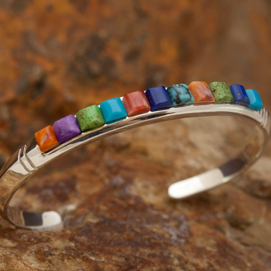 David Rosales Indian Summer Inlaid Sterling Silver Bracelet