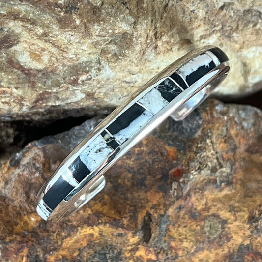 David Rosales White Buffalo Inlaid Sterling Silver Cuff Bracelet
