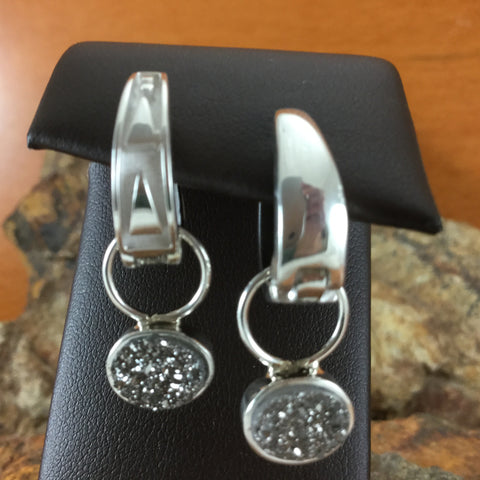 David Rosales Silver Country Sterling Silver and Round Druzy Earrings