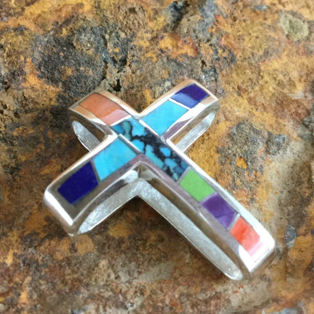 David Rosales Indian Summer Inlaid Sterling Silver Pendant Cross