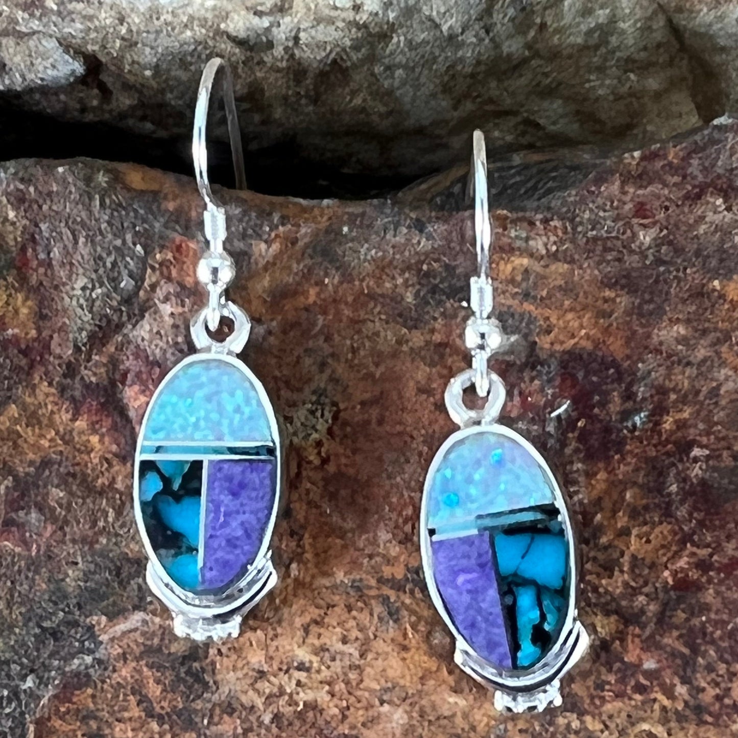 David Rosales Shalako Inlaid Sterling Silver Earrings