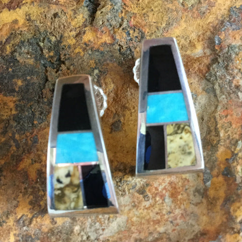 David Rosales Turquoise Creek Inlaid Sterling Silver Earrings