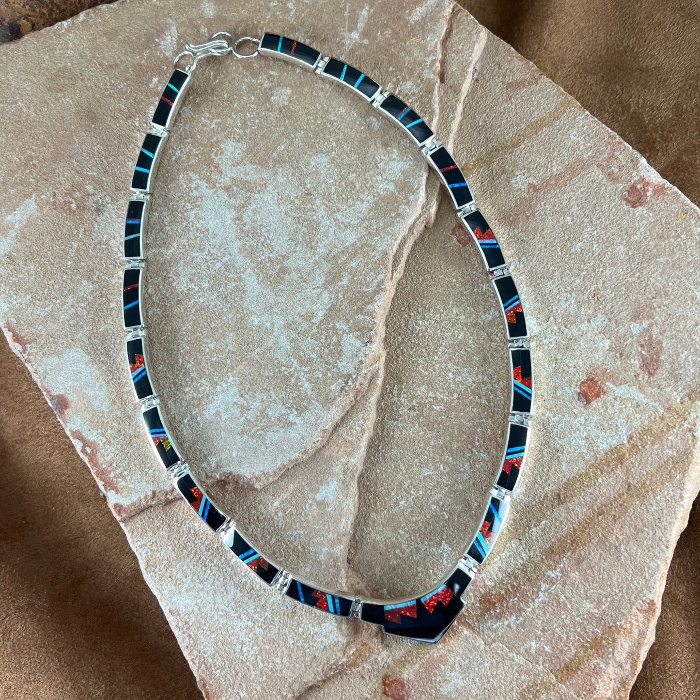 David Rosales Red Moon Inlaid Sterling Silver Necklace