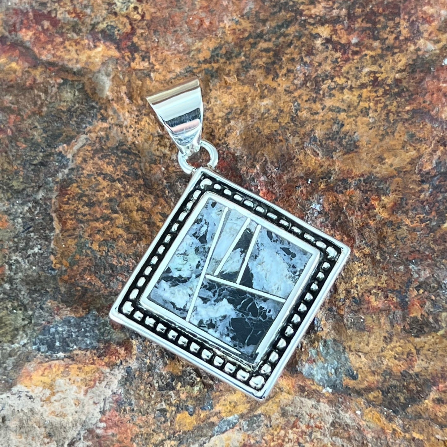 David Rosales White Buffalo Inlaid Sterling Silver Pendant