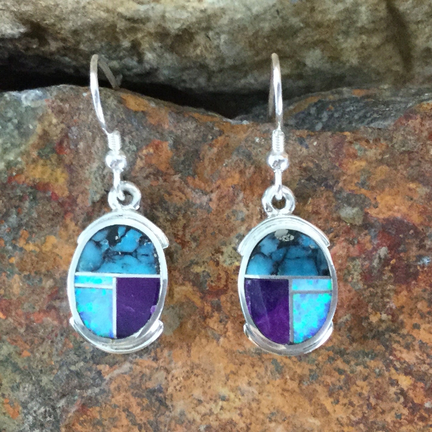 David Rosales Shalako Inlaid Sterling Silver Earrings