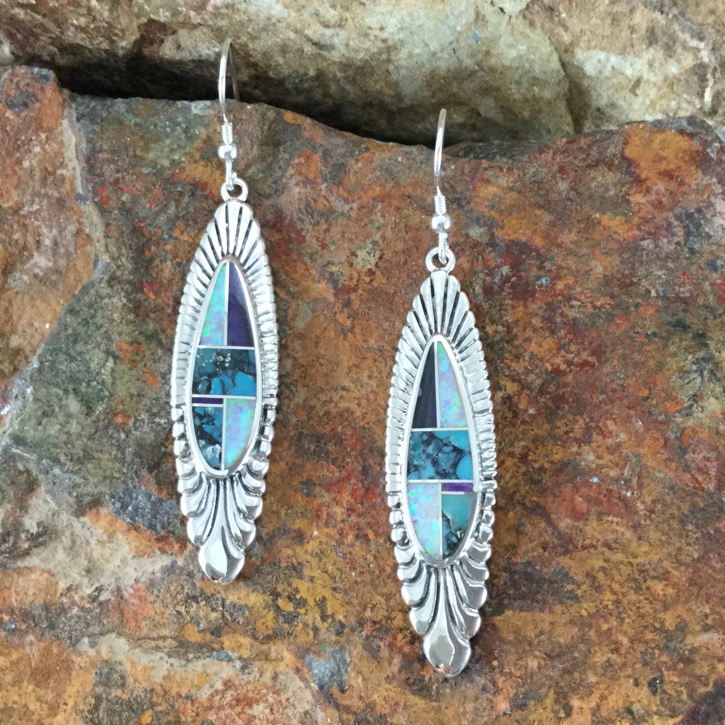 David Rosales Shalako Inlaid Sterling Silver Earrings