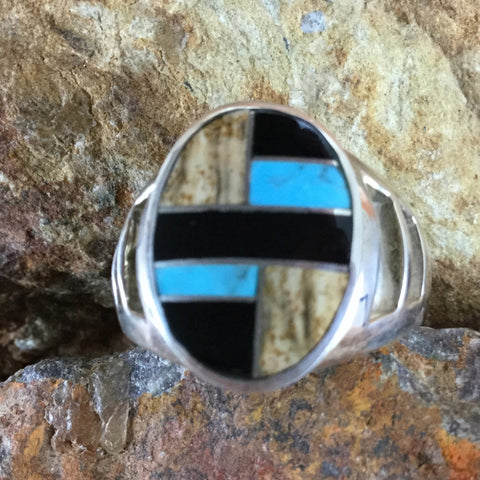 David Rosales Turquoise Creek Inlaid Sterling Silver Ring
