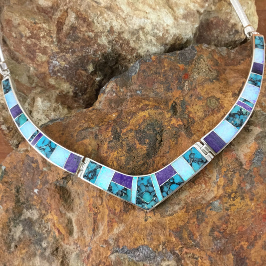 David Rosales Shalako Inlaid Sterling Silver Necklace