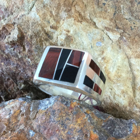 David Rosales Black Tiger Inlaid Sterling Silver Ring