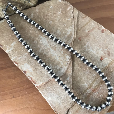 24" Single Strand Oxidized Sterling Silver Beaded Necklace 10 mm