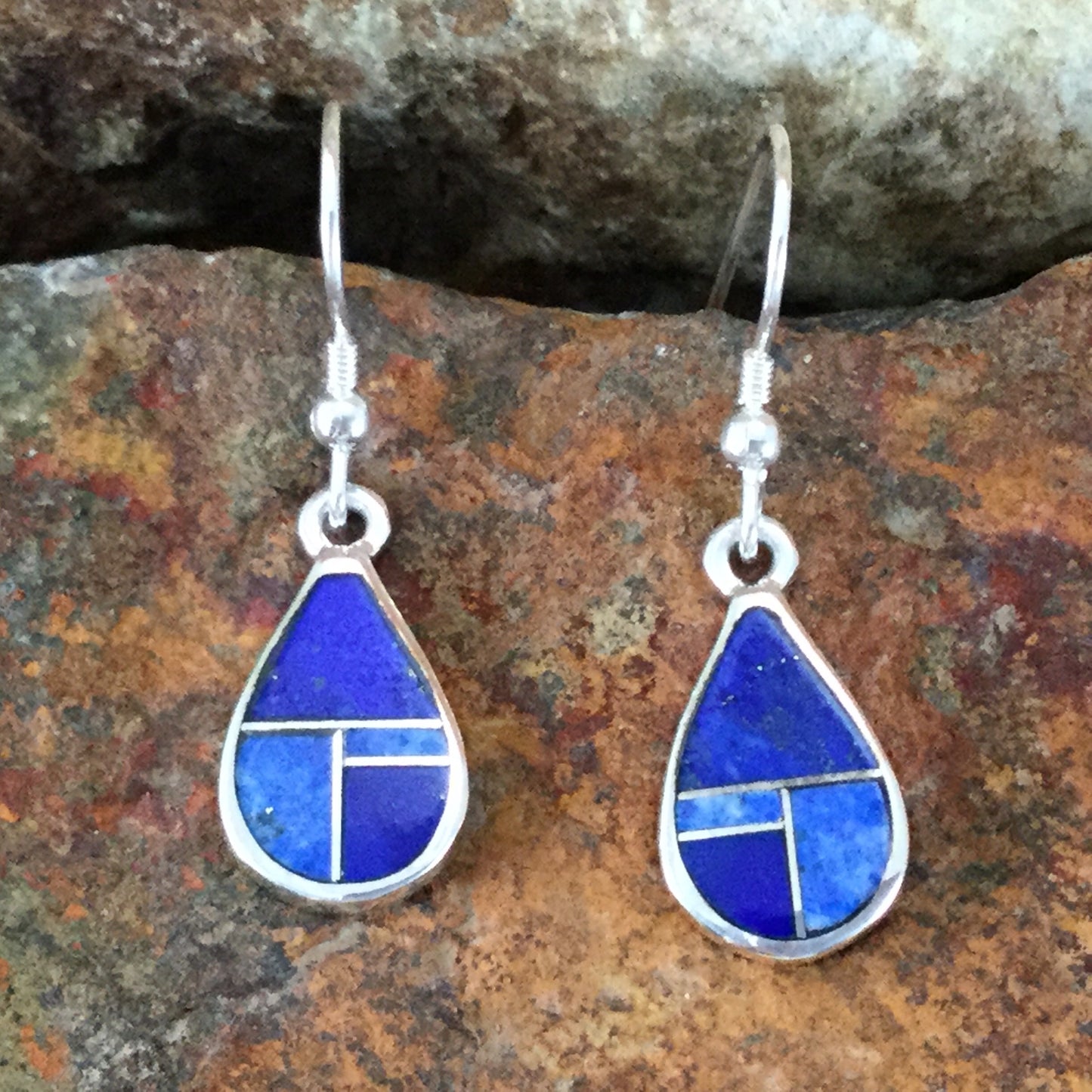 David Rosales Blue Water Inlaid Sterling Silver Earrings