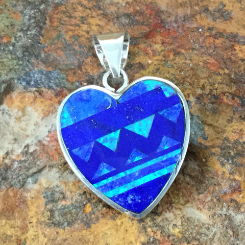 David Rosales Blue Sky Fancy Inlaid Sterling Silver Pendant Heart