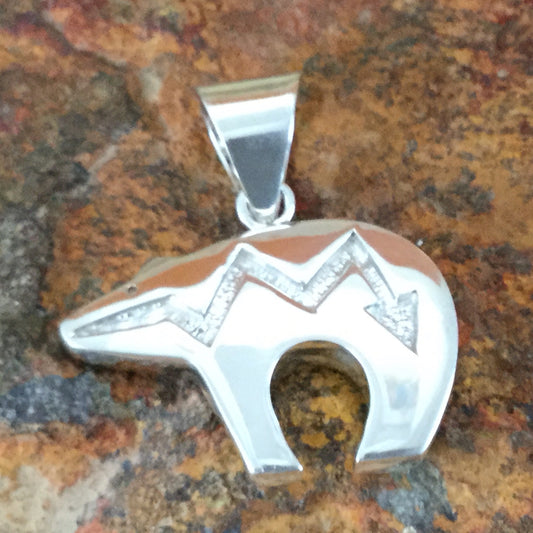 David Rosales Blue Sky Fancy Inlaid Sterling Silver Pendant Bear