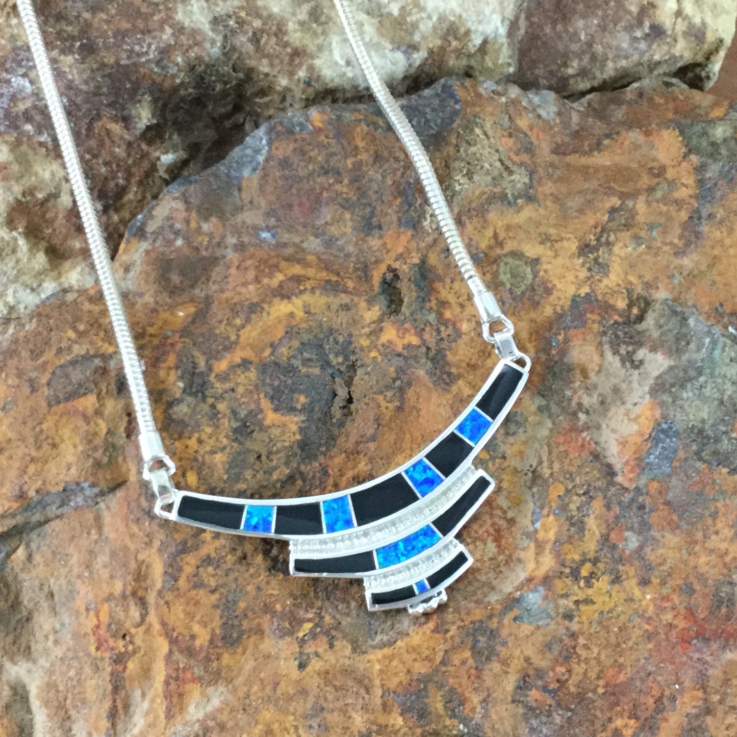 David Rosales Black Beauty Inlaid Sterling Silver Necklace