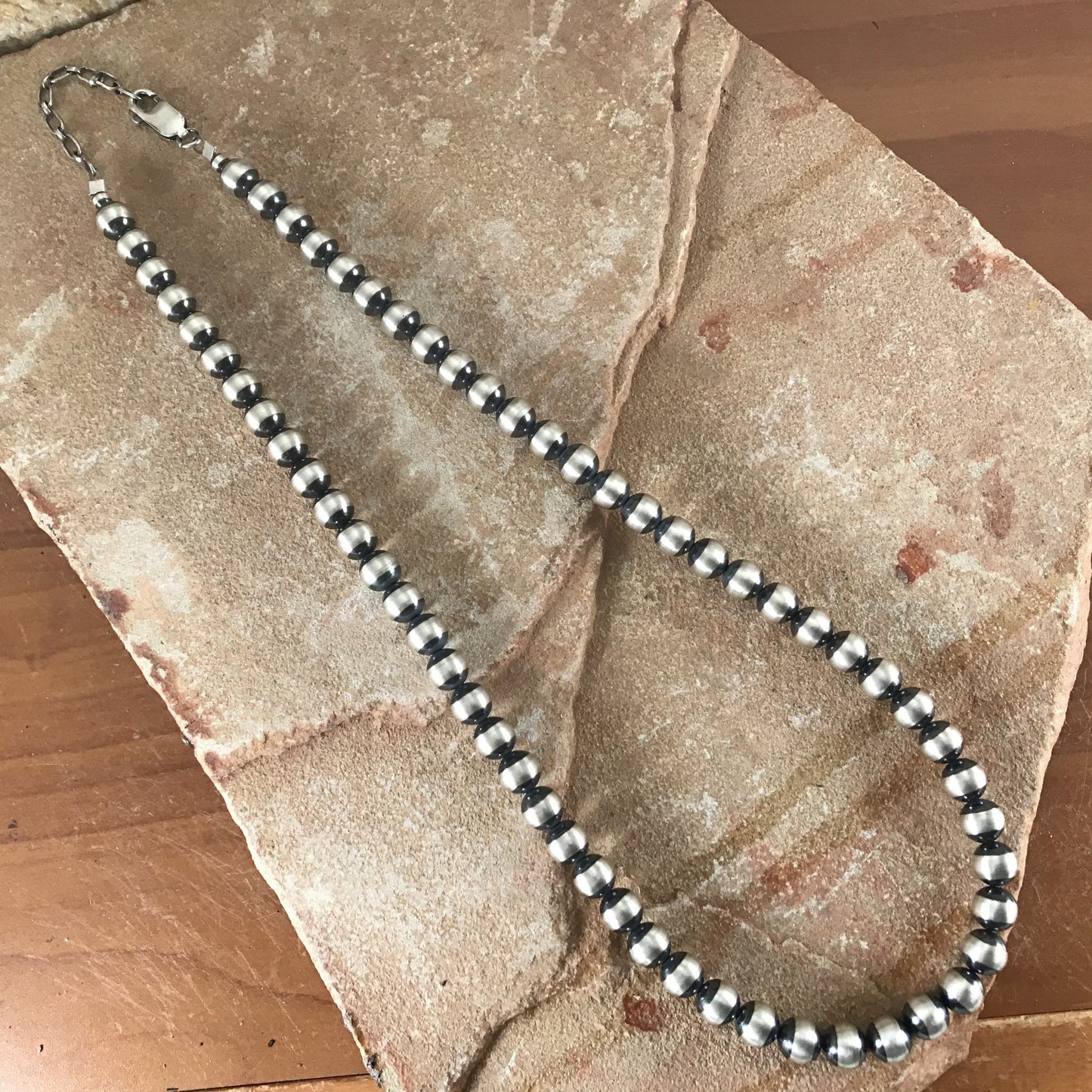 20" Single Strand Oxidized Sterling Silver Beaded Necklace 10 mm