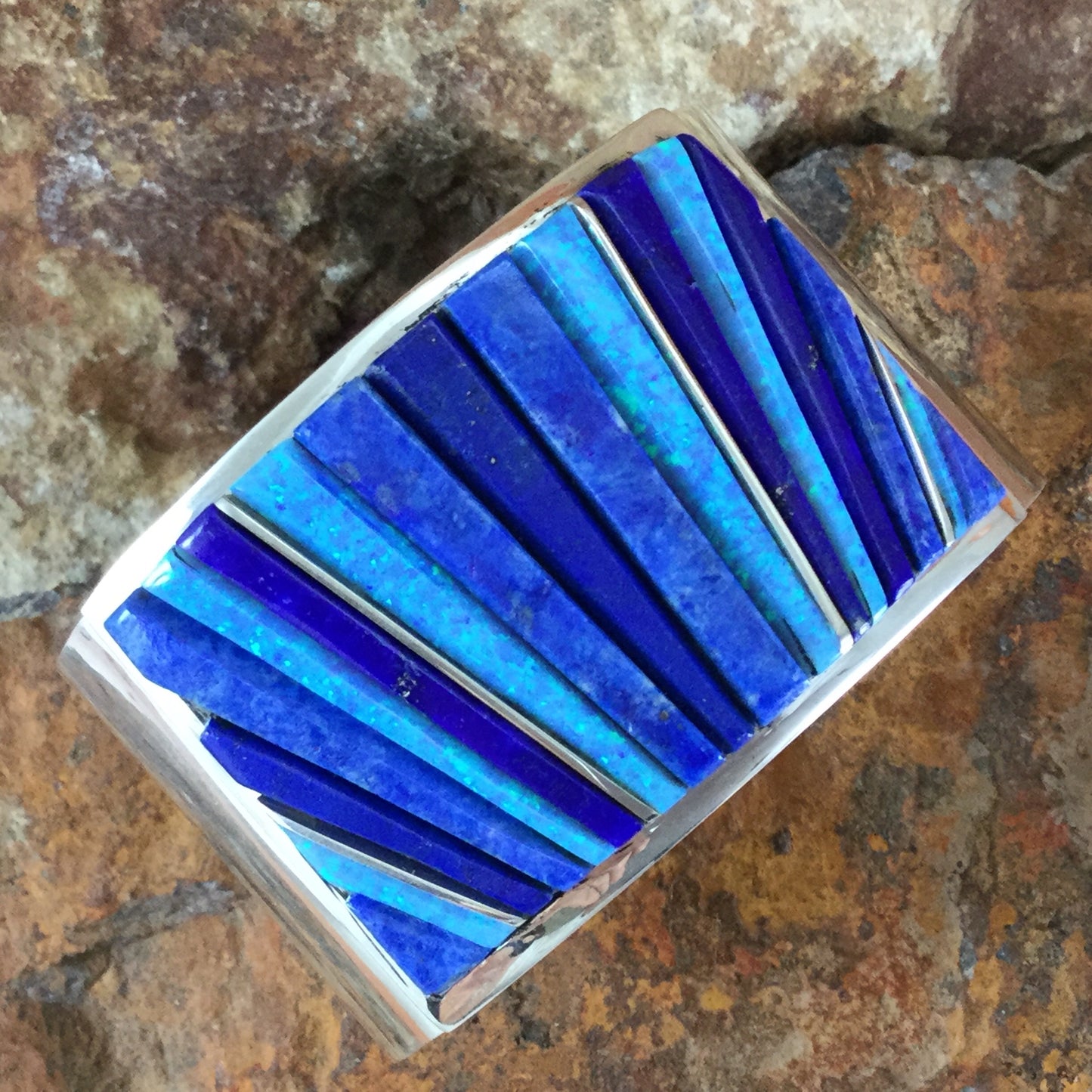 David Rosales Blue Sky Cobble Inlaid Sterling Silver Bracelet