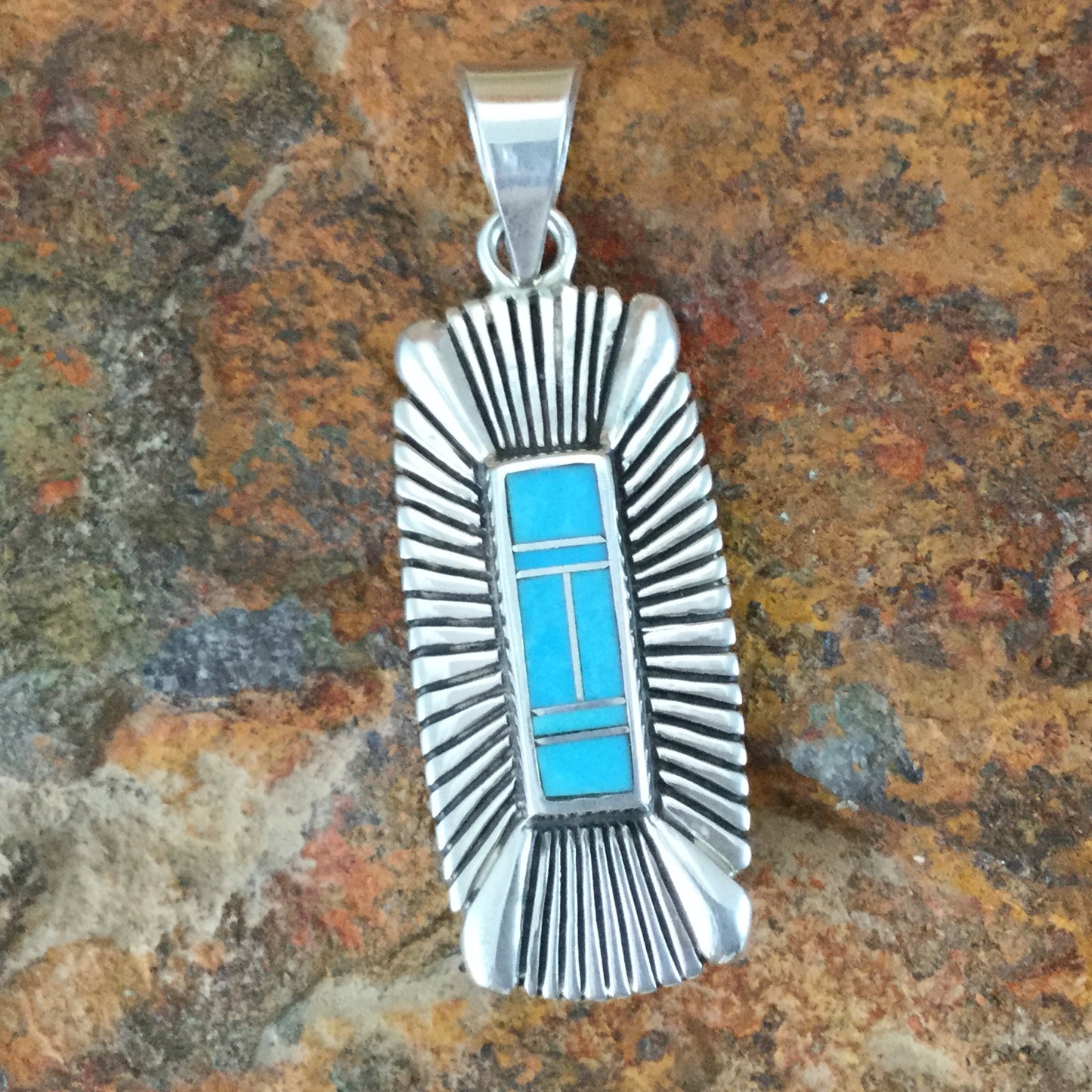 David Rosales Arizona Blue Inlaid Sterling Silver Pendant