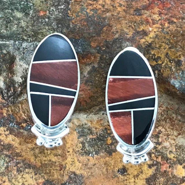 David Rosales Black Tiger Inlaid Sterling Silver Earrings