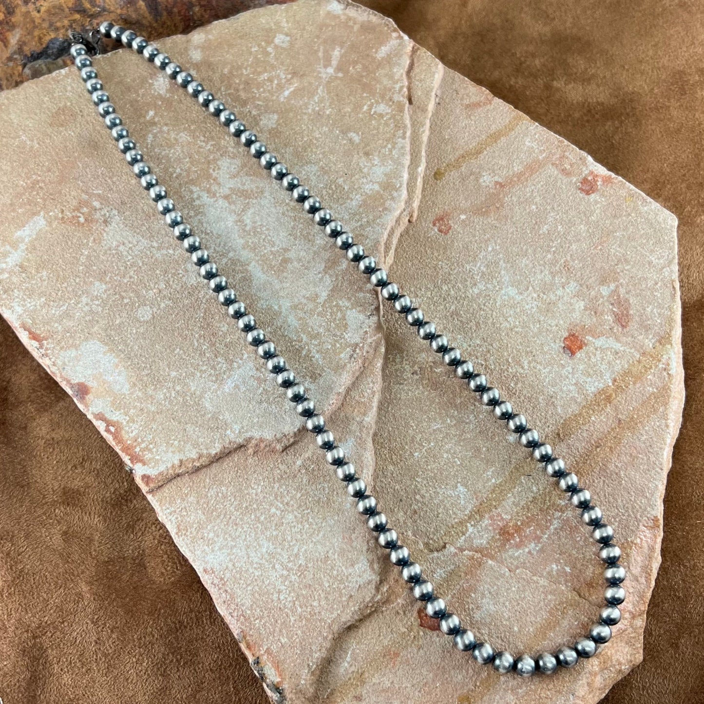 24" Single Strand Oxidized Sterling Silver Beaded Necklace 6 mm