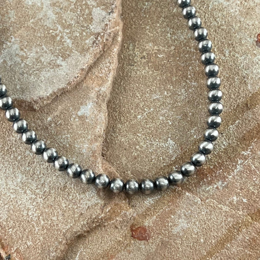 24" Single Strand Oxidized Sterling Silver Beaded Necklace 6 mm