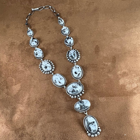 White Buffalo Multi Stone Sterling Silver Necklace Lariate