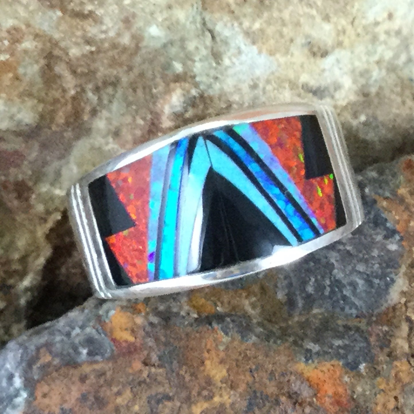 David Rosales Red Moon Fancy Inlaid Sterling Silver Ring