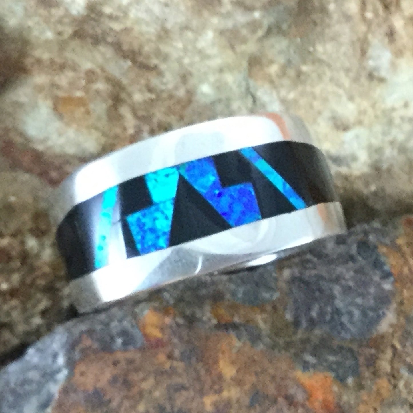 David Rosales Black Beauty Fancy Inlaid Sterling Silver Ring