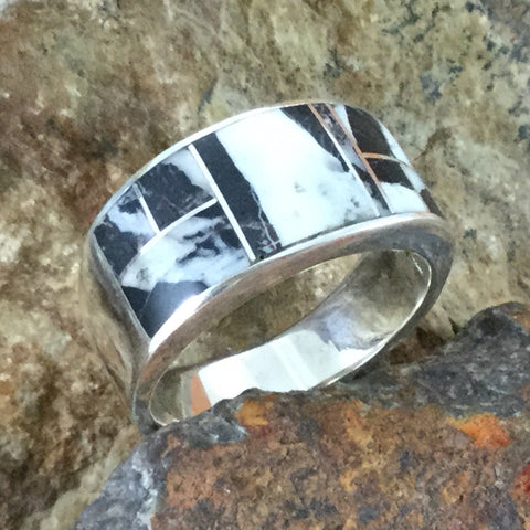 David Rosales White Buffalo Inlaid Sterling Silver Ring