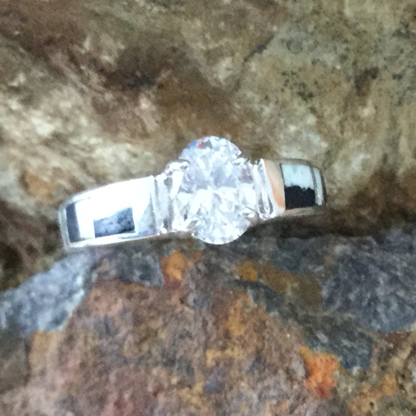 David Rosales White Buffalo Inlaid Sterling Silver Ring w/ Cubic Zirconia