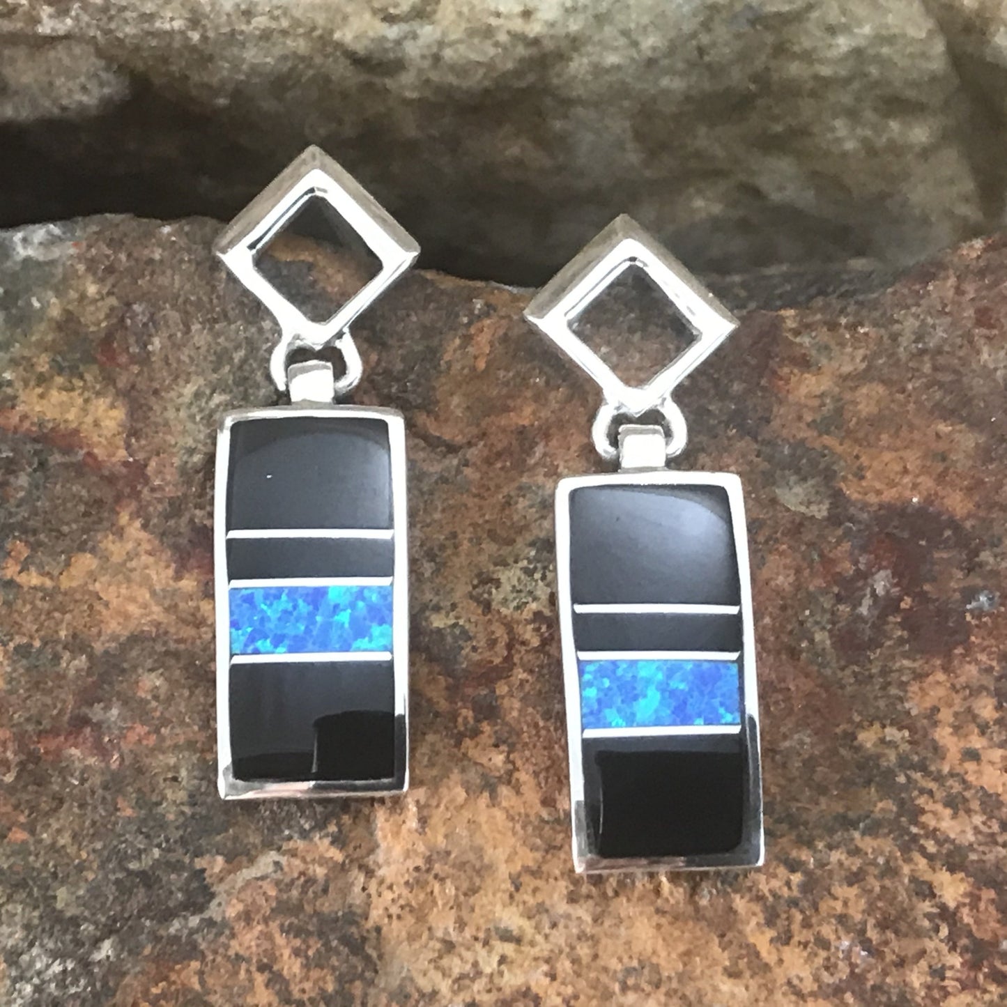 David Rosales Black Beauty Inlaid Sterling Silver Earrings