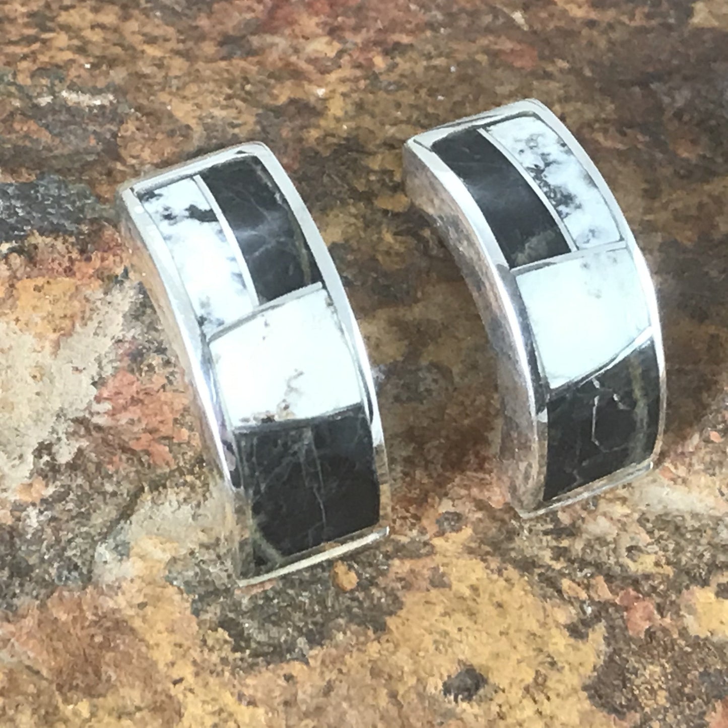 David Rosales White Buffalo Inlaid Sterling Silver Earrings