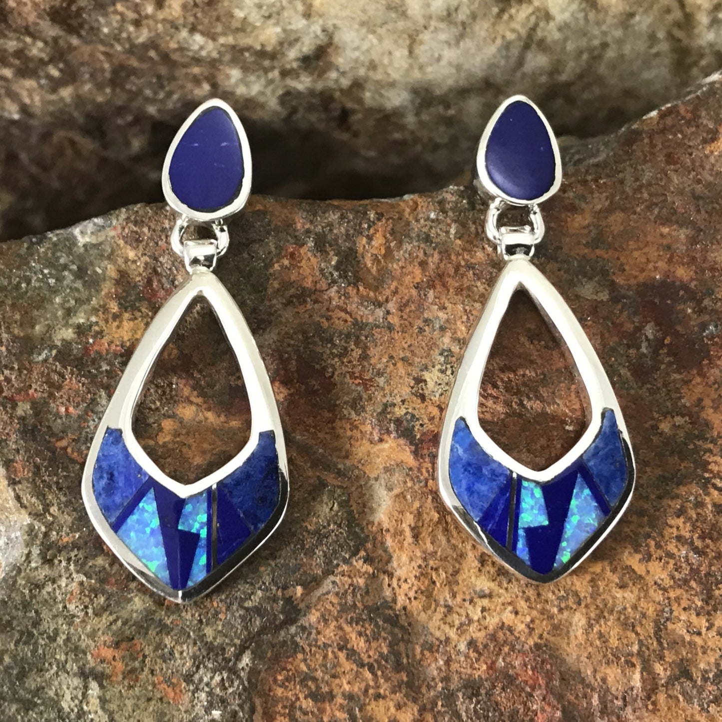 David Rosales Blue Sky Fancy Inlaid Sterling Silver Earrings