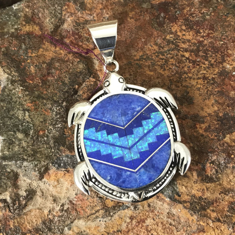 David Rosales Blue Sky Fancy Inlaid Sterling Silver Pendant Turtle