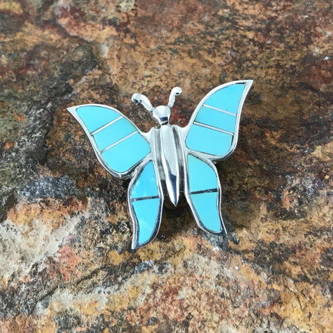 David Rosales Arizona Blue Inlaid Sterling Silver Pendant/Pin Butterfly