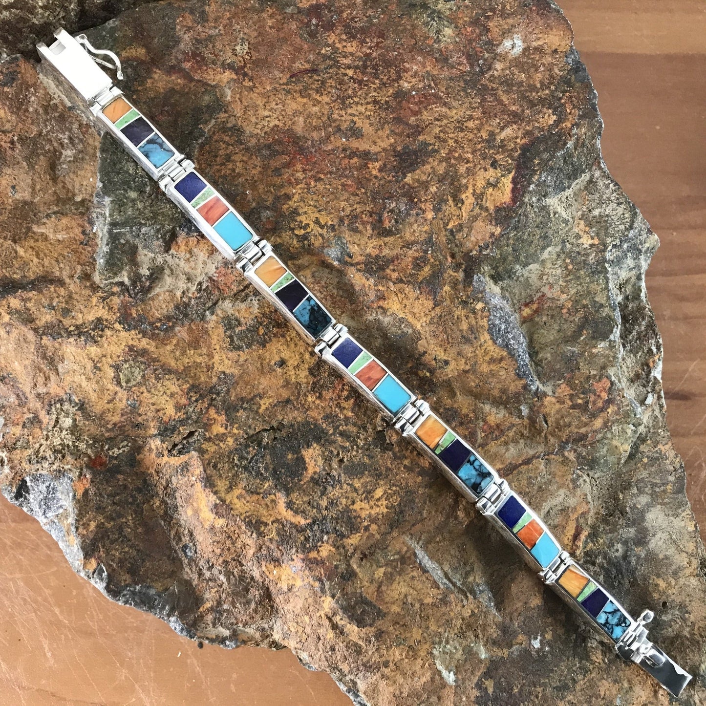 David Rosales Indian Summer Inlaid Sterling Silver Bracelet