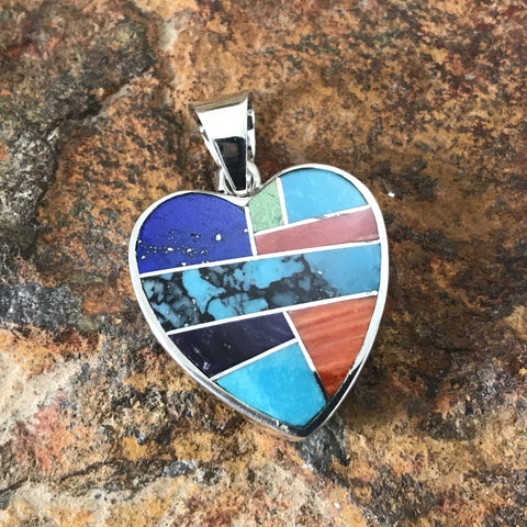 David Rosales Indian Summer Inlaid Sterling Silver Pendant Heart