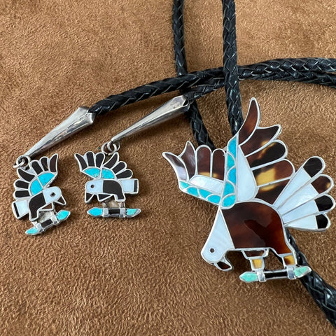Vintage Zuni Silver Inlaid Bolo Tie Eagle - Estate Jewelry