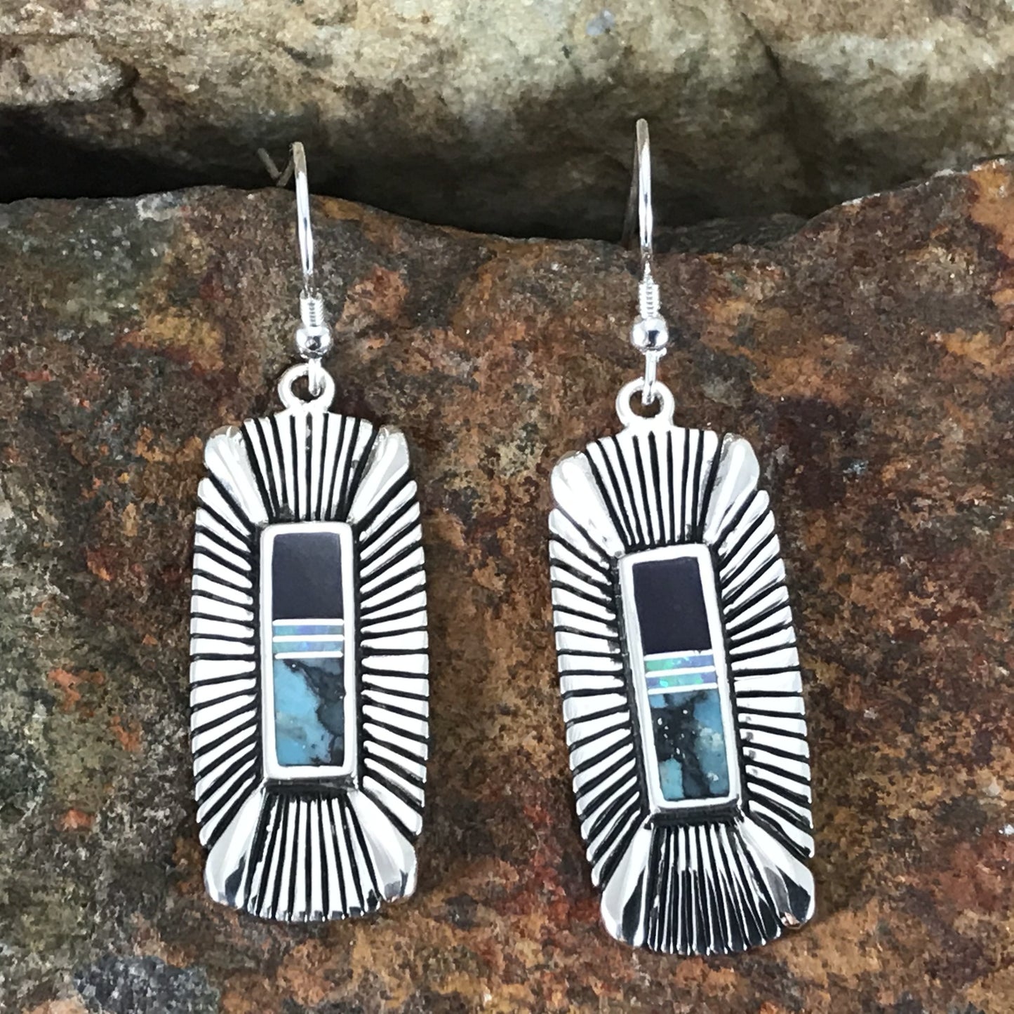 David Rosales Shalako Inlaid Sterling Silver Earrings