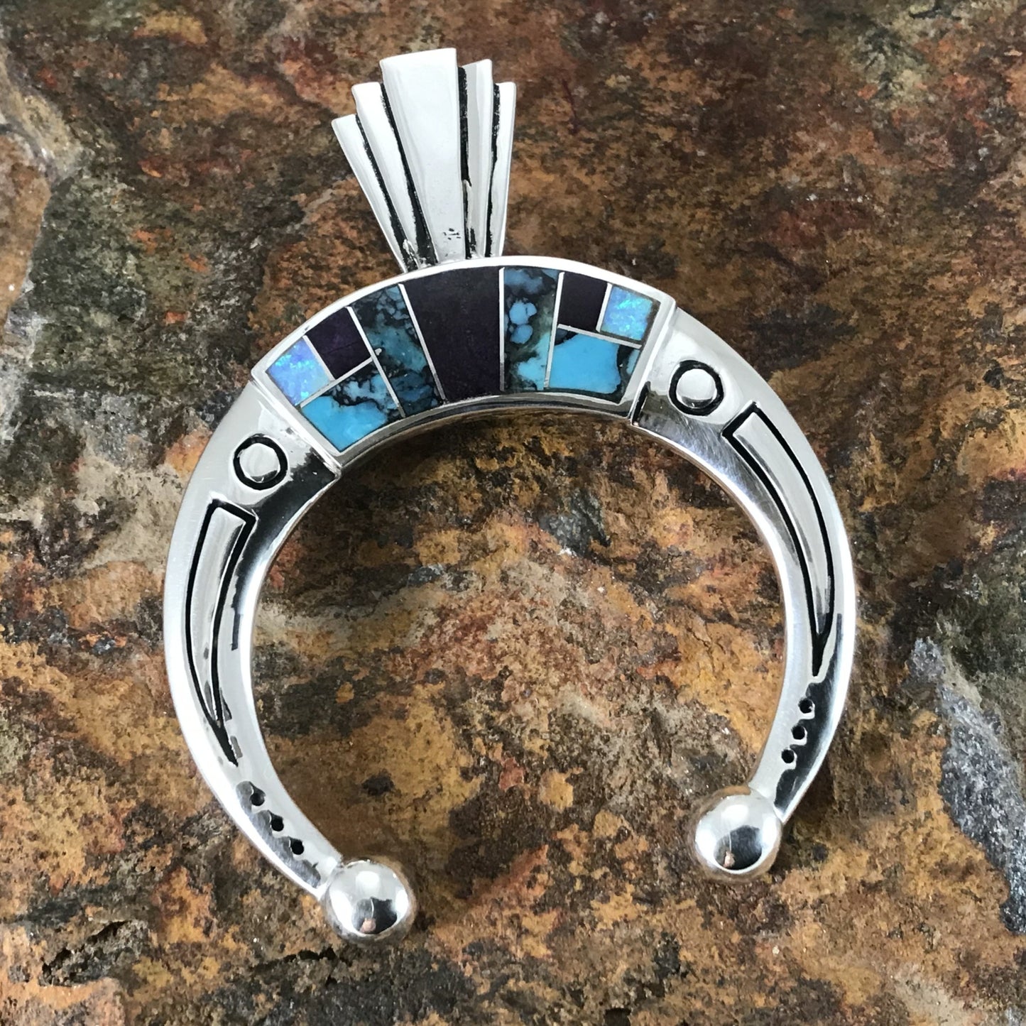 David Rosales Shalako Inlaid Sterling Silver Pendant Naja