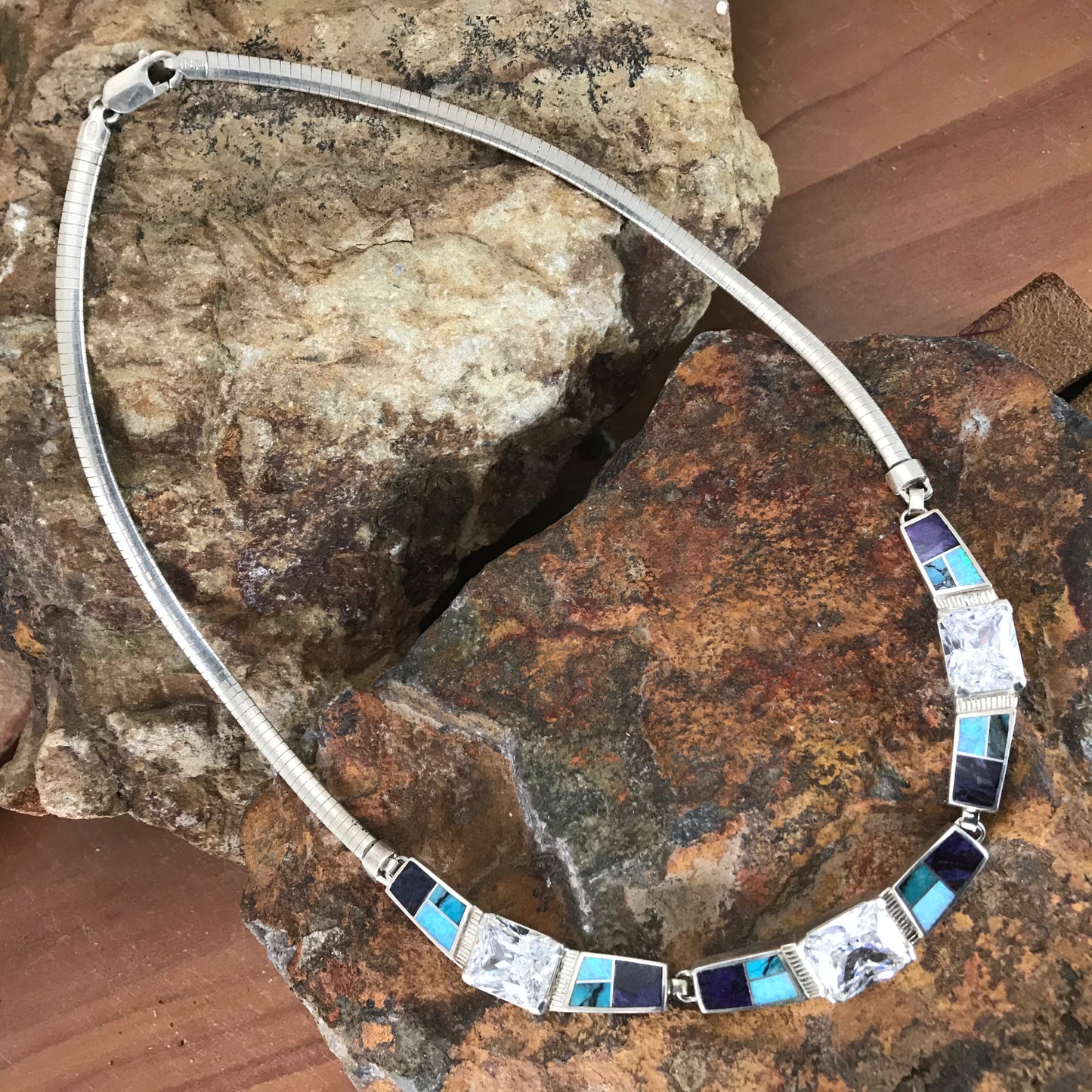 David Rosales Shalako Inlaid Sterling Silver Necklace w/ CZ