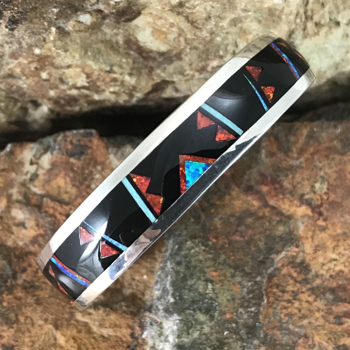 David Rosales Red Moon Inlaid Sterling Silver Bracelet