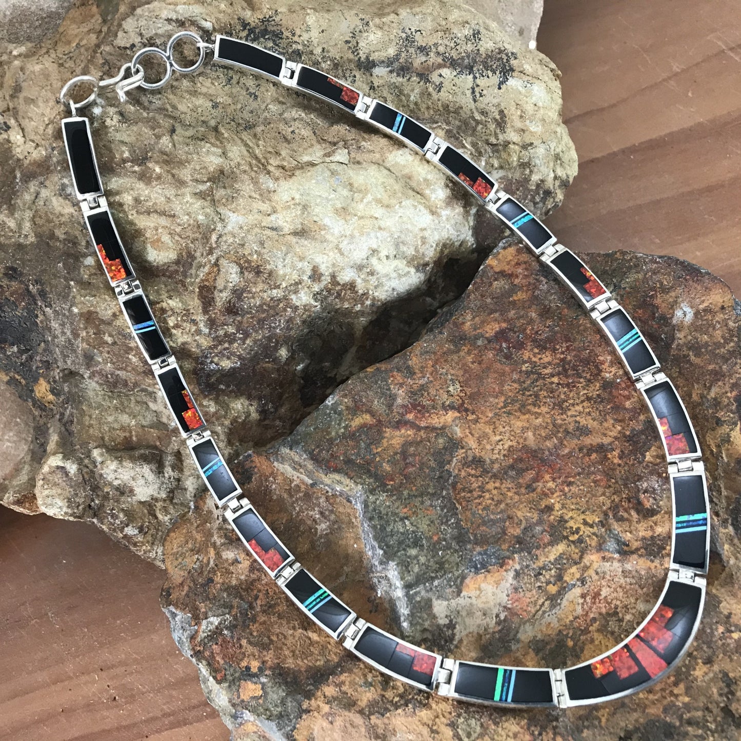David Rosales Red Moon Fancy Inlaid Sterling Silver Necklace Links