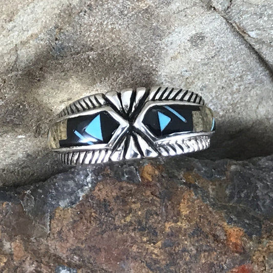 David Rosales Turquoise Creek Fancy Inlaid Sterling Silver Ring