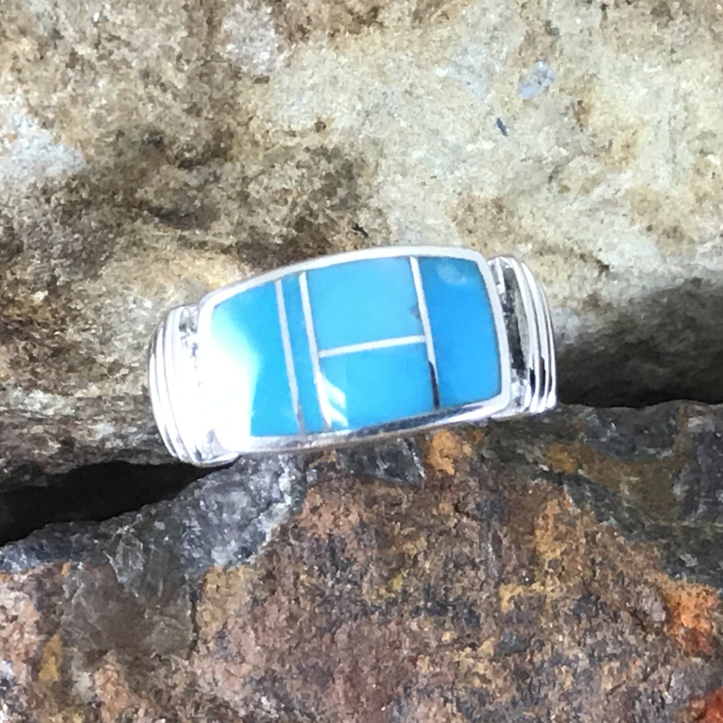 David Rosales Arizona Blue Inlaid Sterling Silver Ring