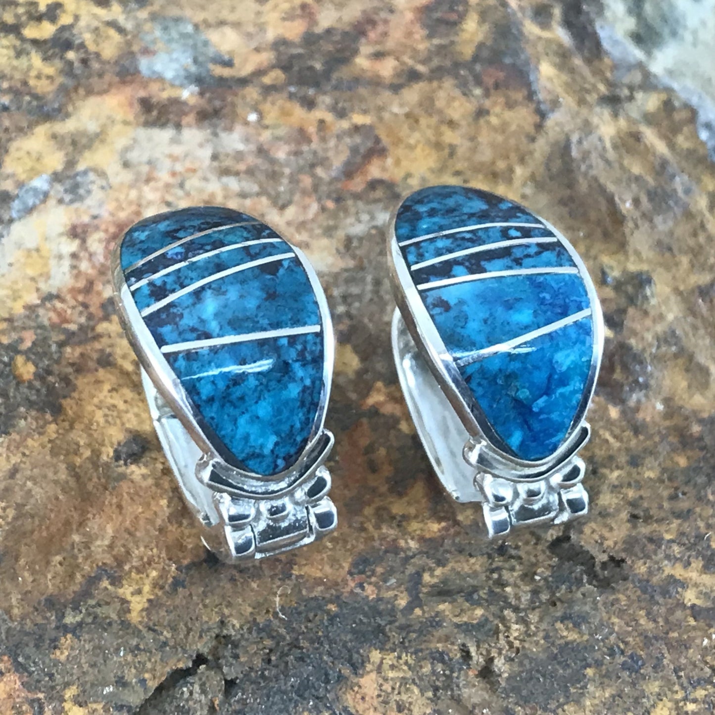 David Rosales Western Skies Inlaid Sterling Silver Earrings Huggies