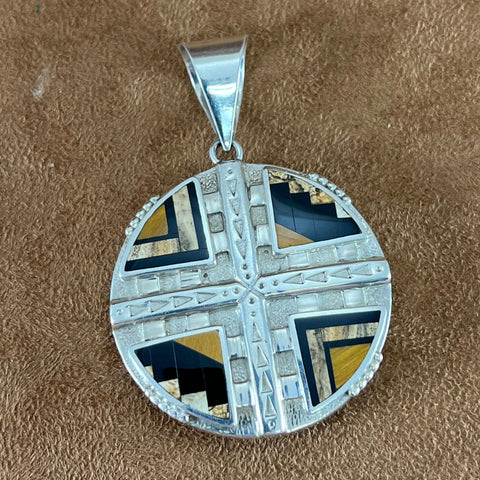 Estate Jewelry - Supersmith Native Earth Inlaid Sterling Silver Pendant Reversible