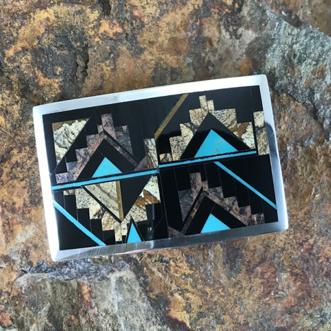 David Rosales Turquoise Creek Fancy Inlaid Sterling Silver Buckle