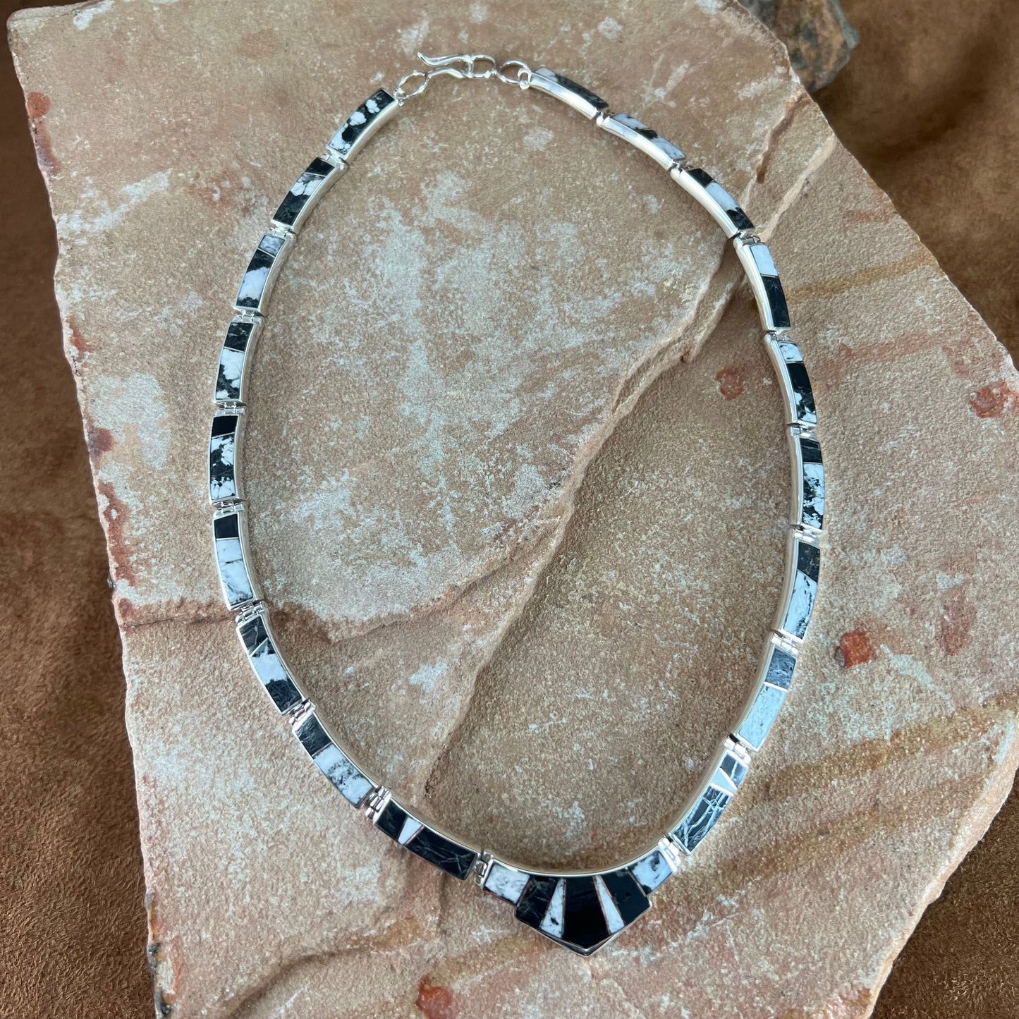 David Rosales White Buffalo Inlaid Sterling Silver Necklace