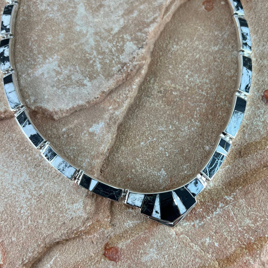 David Rosales White Buffalo Inlaid Sterling Silver Necklace